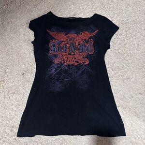 Black Graphic T-Shirt with Red Design